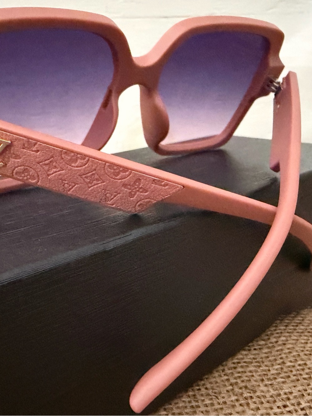 Oversized Square Pink Women's Sunglasses with Subtle Cross Accents